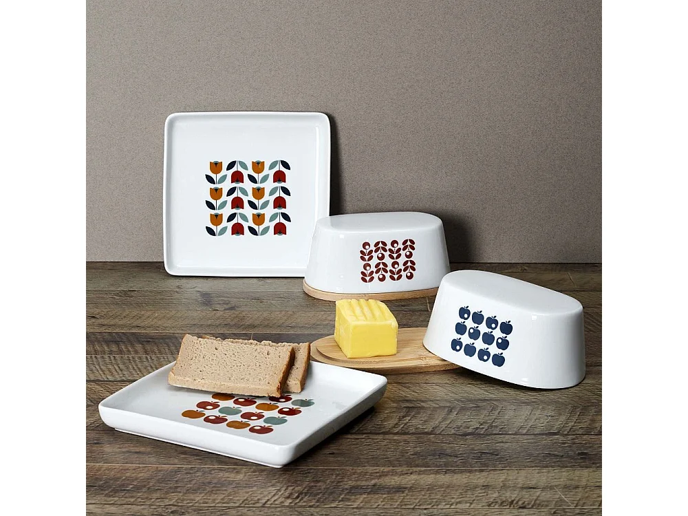 Portaburro in porcellana con vassoio in bambù Retro