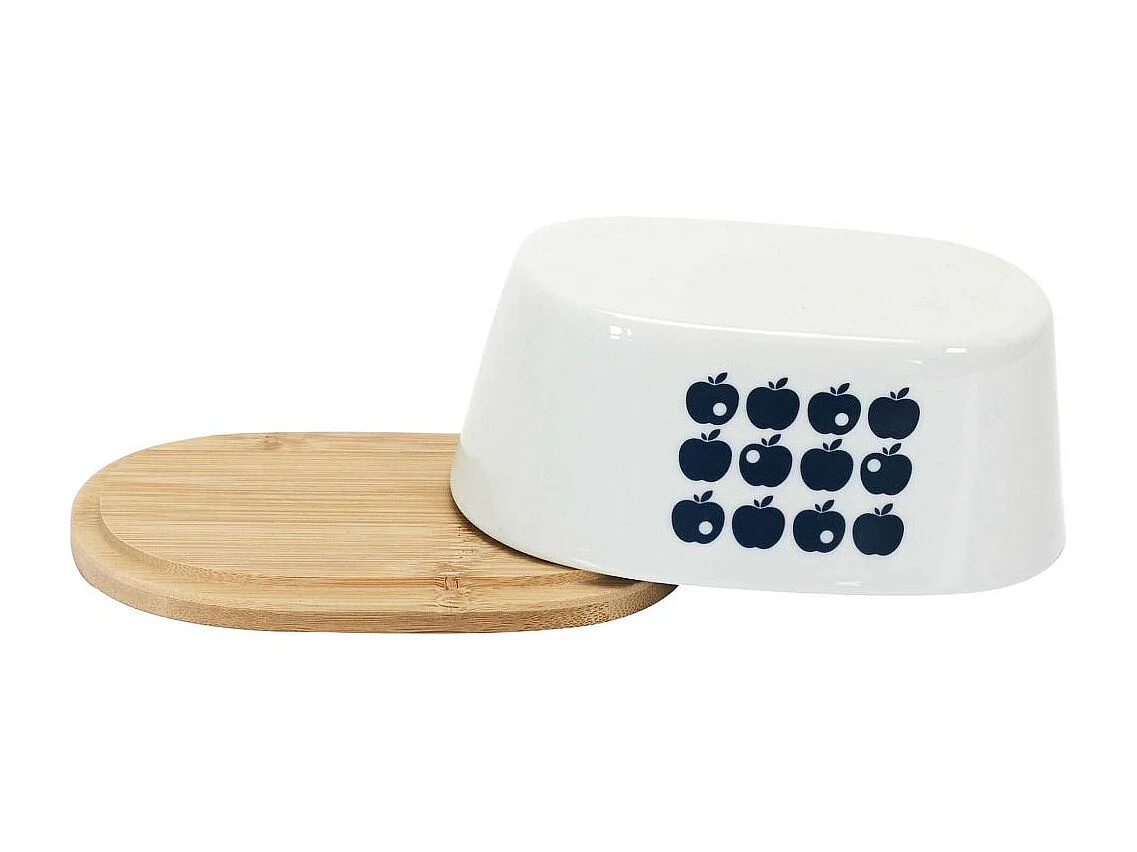 Portaburro in porcellana con vassoio in bambù Retro