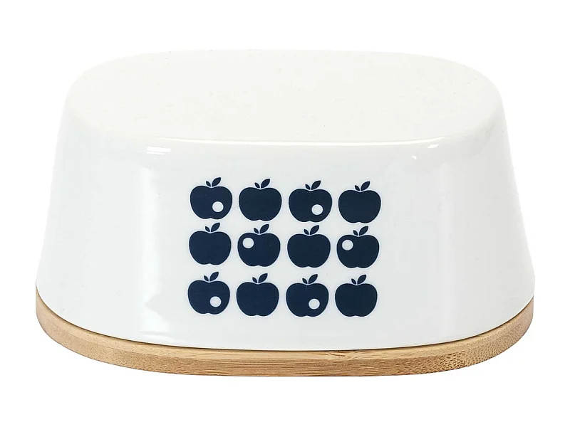 Beurrier en porcelaine plateau en bambou Rétro Blanc et bleu