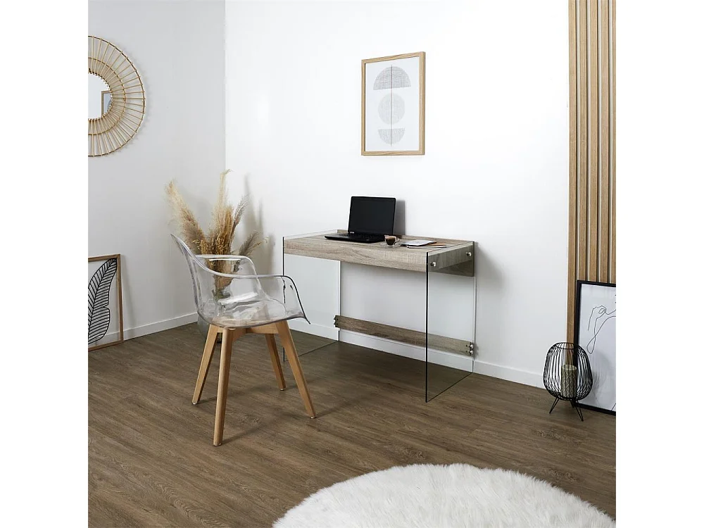 Bureau Design "Vertz" 100cm Naturel & Transparent