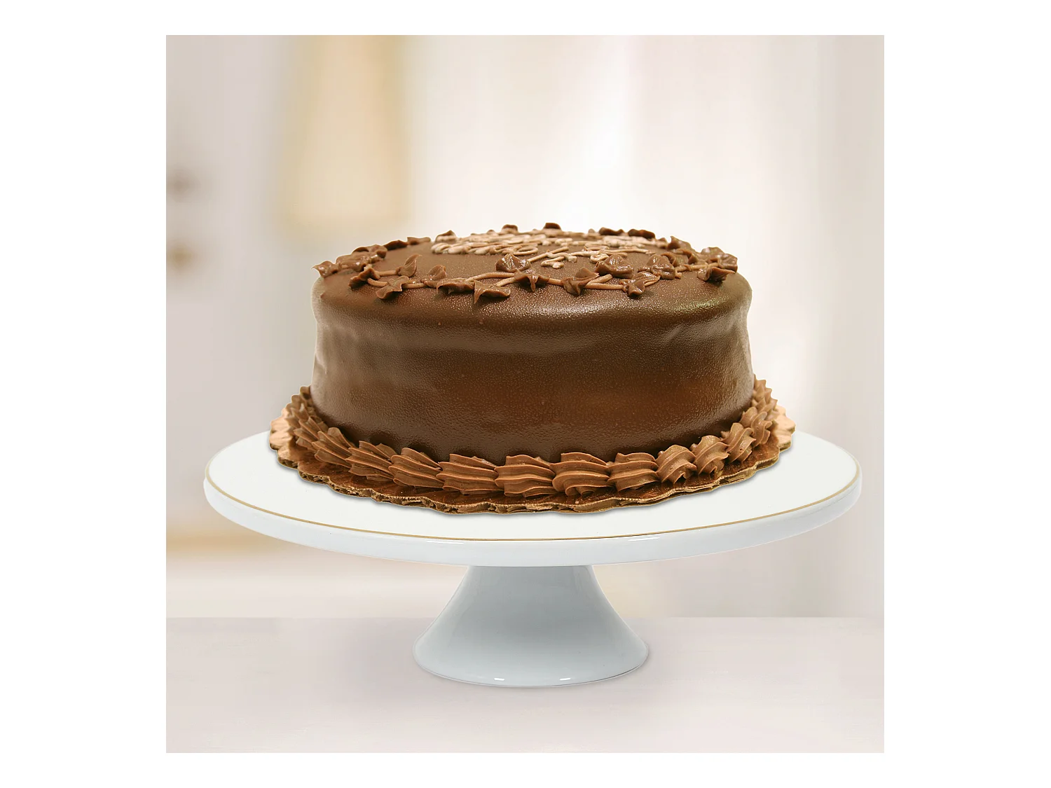 Support A Gateau Porcelaine Lisere Dore Or, Blanc