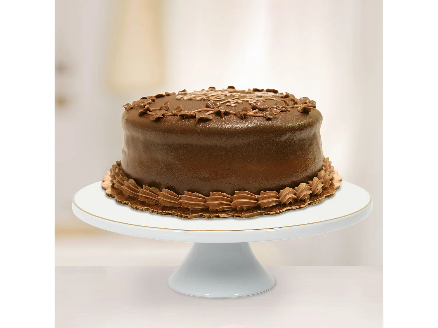 Support A Gateau Porcelaine Lisere Dore Or, Blanc