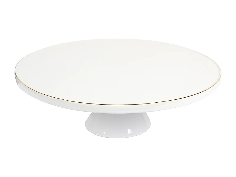 Support A Gateau Porcelaine Lisere Dore Or, Blanc