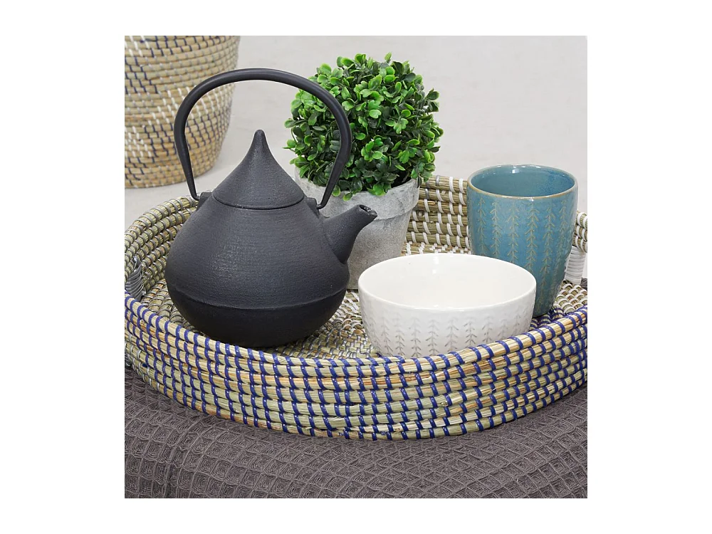 Plateau rond en jonc de mer