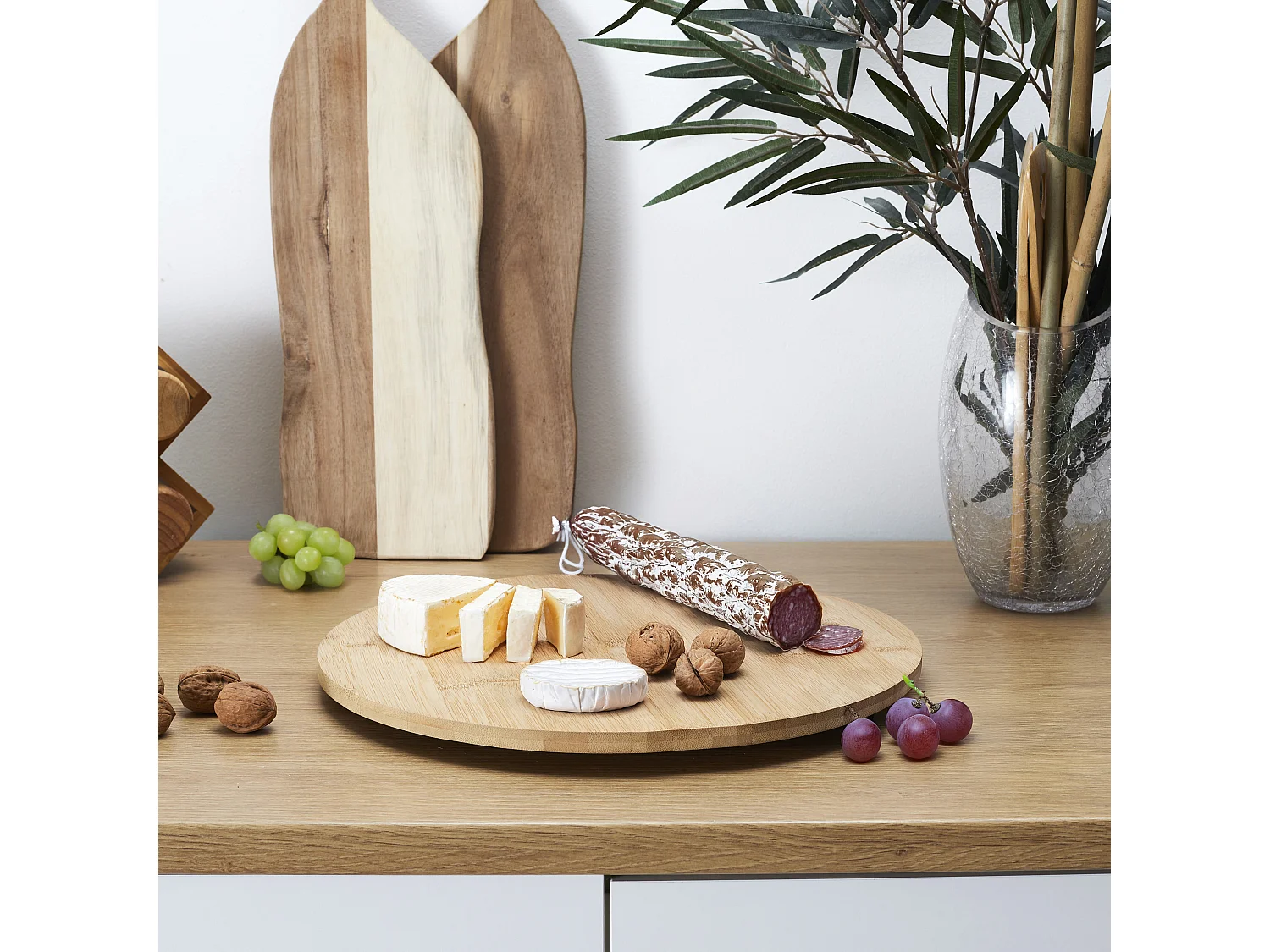 Plateau Rond Tournant En Bambou Marron