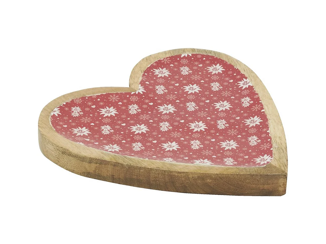 Plateau Coeur en manguier et résine décor Edelweiss