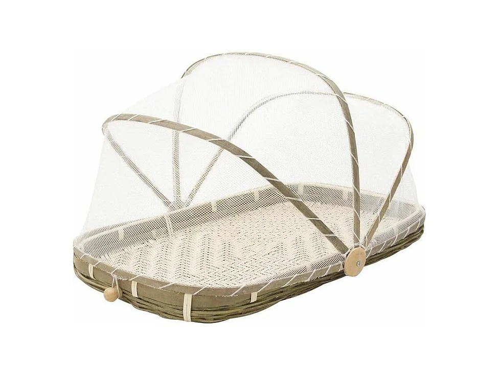 Plateau en bambou avec cloche en filet synthétique Longueur 60 cm