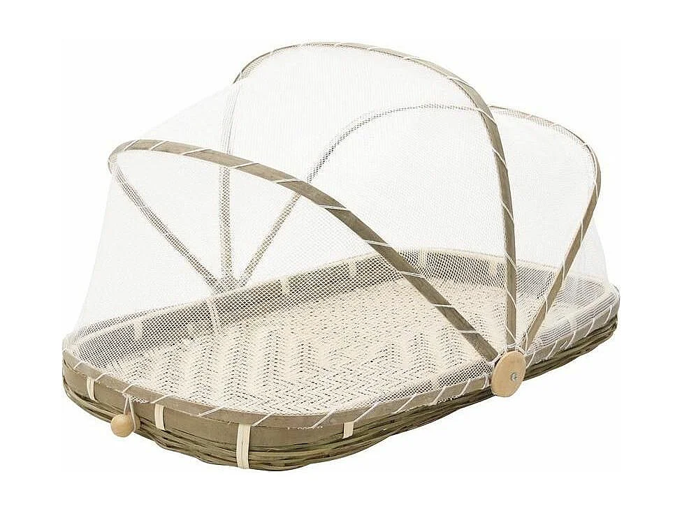 Plateau en bambou avec cloche en filet synthétique Longueur 60 cm