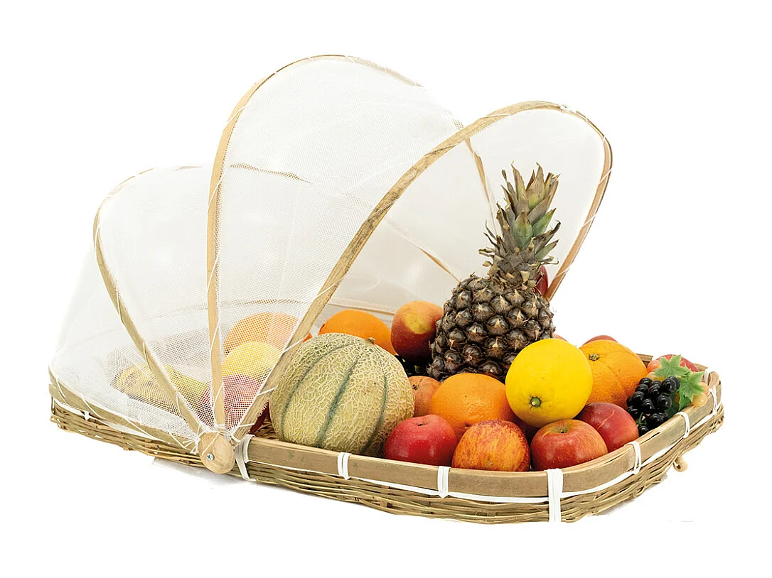 Plateau en bambou avec cloche en filet synthétique Longueur 60 cm