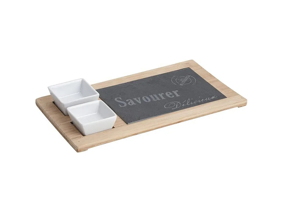 Plateau ardoise bambou avec 2 coupelles – Service apéritif élégant