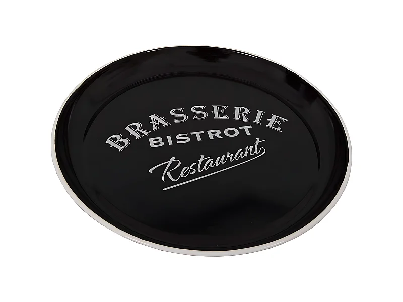Vassoio rotondo in metallo "Brasserie - Bistrot" Nero