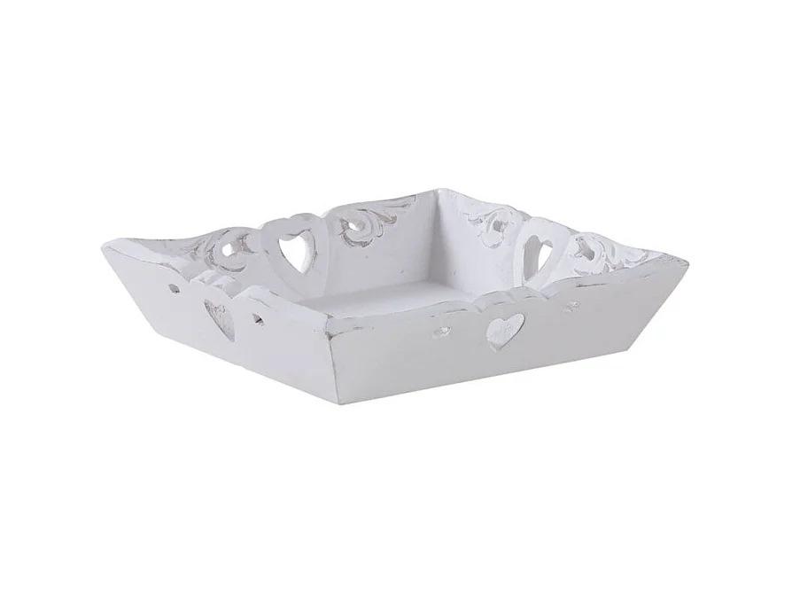 Plateau carré en manguier coeurs 20 cm