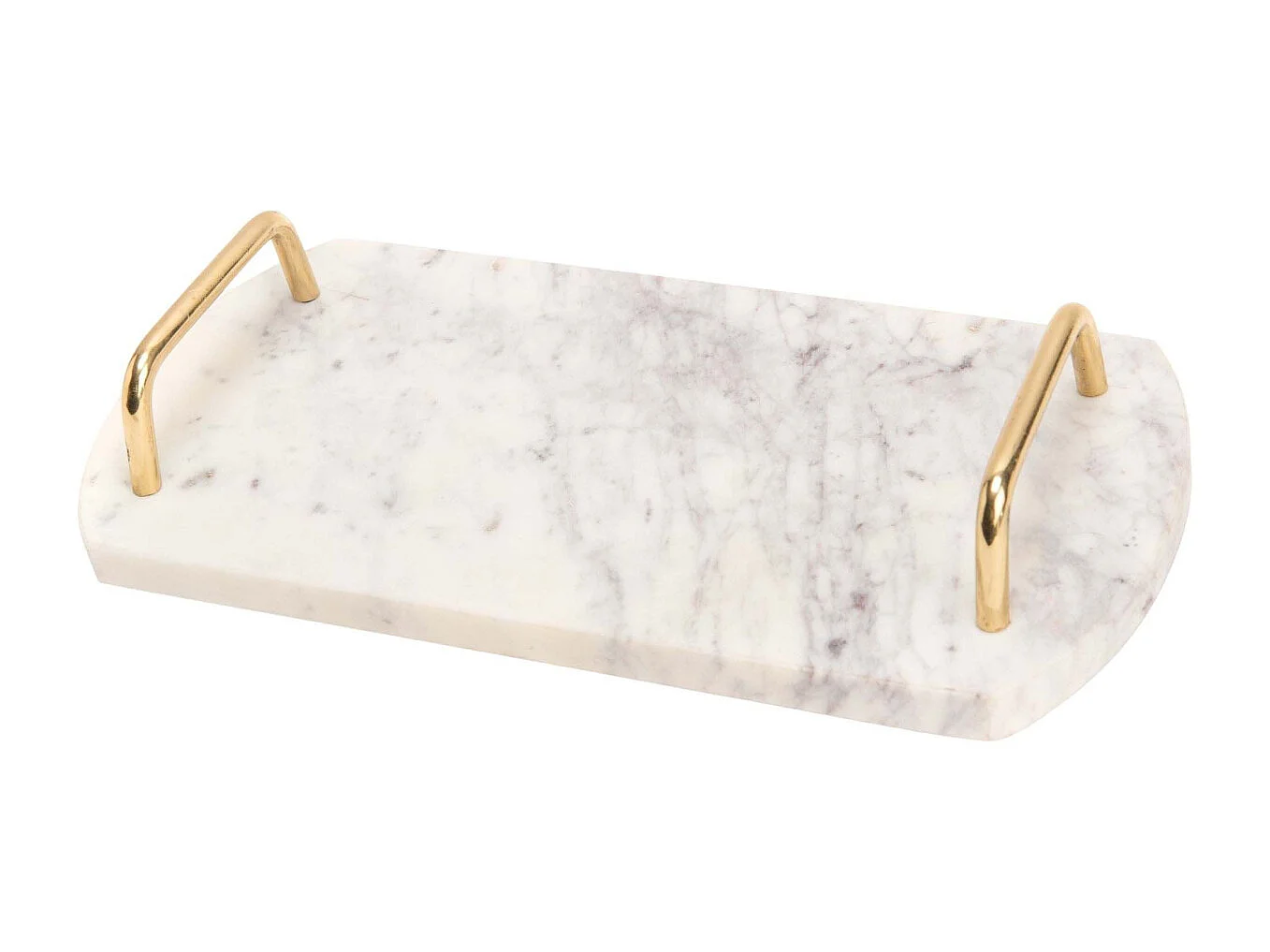 Plateau de service poignées en métal 30 x 15 cm Marbre blanc