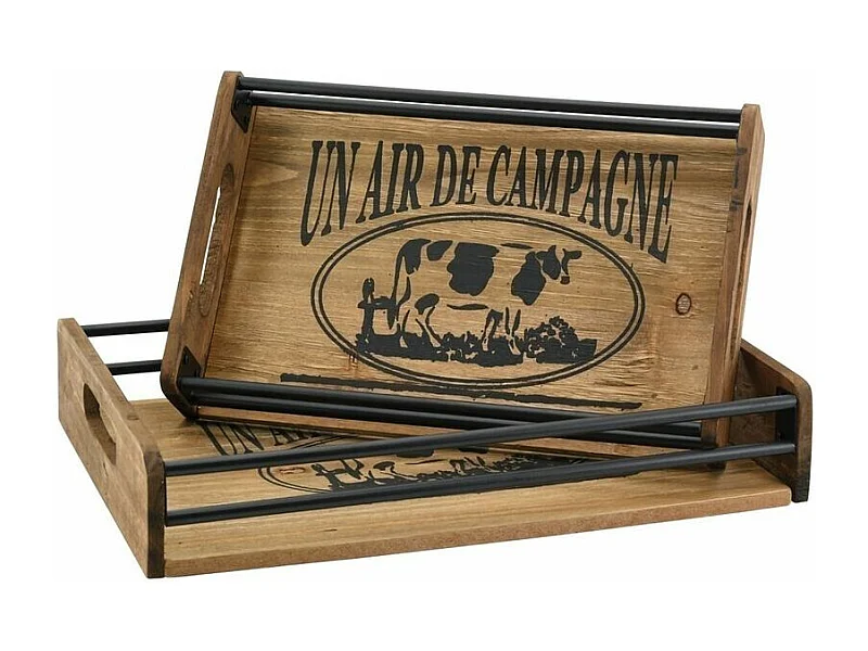 Plateaux en bois et métal Un air de campagne (Lot de 2)