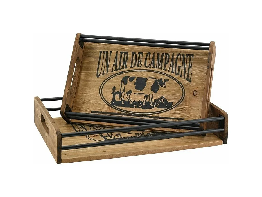 Plateaux en bois et métal Un air de campagne (Lot de 2)