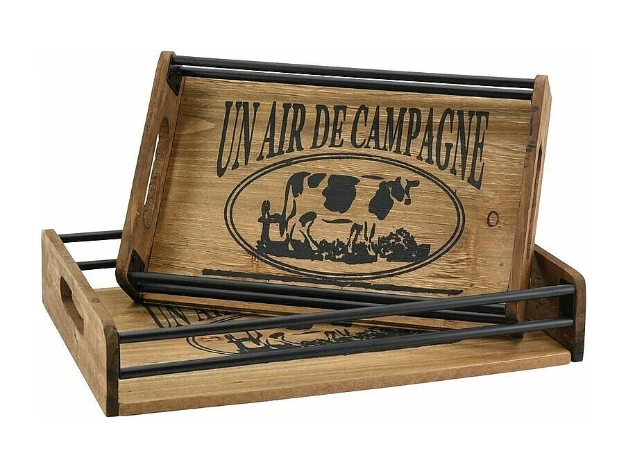 Plateaux en bois et métal Un air de campagne (Lot de 2)