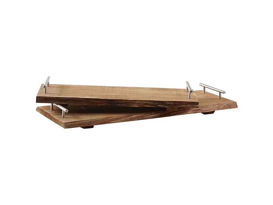 Plateaux en bois avec poignées métal (Lot de 2)