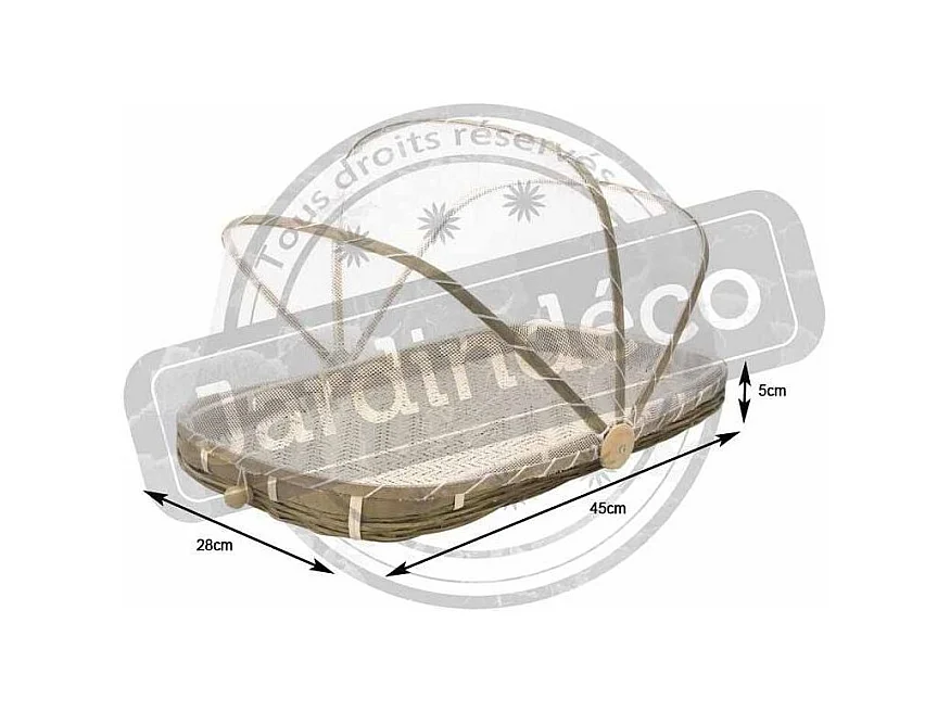 Plateau en bambou avec cloche en filet synthétique Longueur 45cm