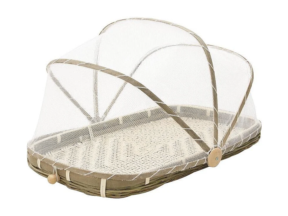 Plateau en bambou avec cloche en filet synthétique Longueur 45cm