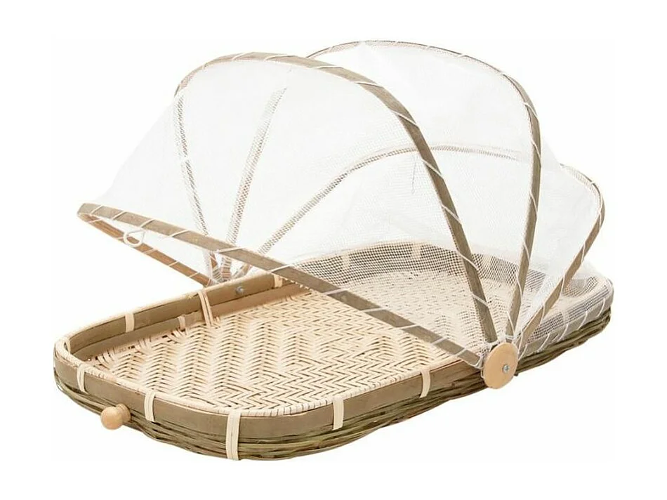 Plateau en bambou avec cloche en filet synthétique Longueur 45cm