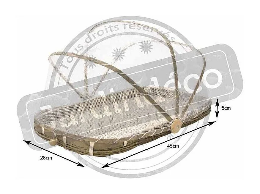 Plateau en bambou avec cloche en filet synthétique Longueur 45cm