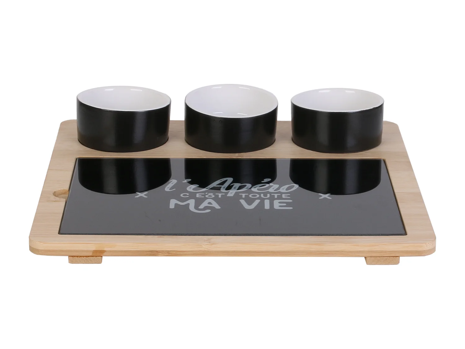 Plateau Bambou Avec Planche Et Coupelle X3 Marron, Noir, Blanc