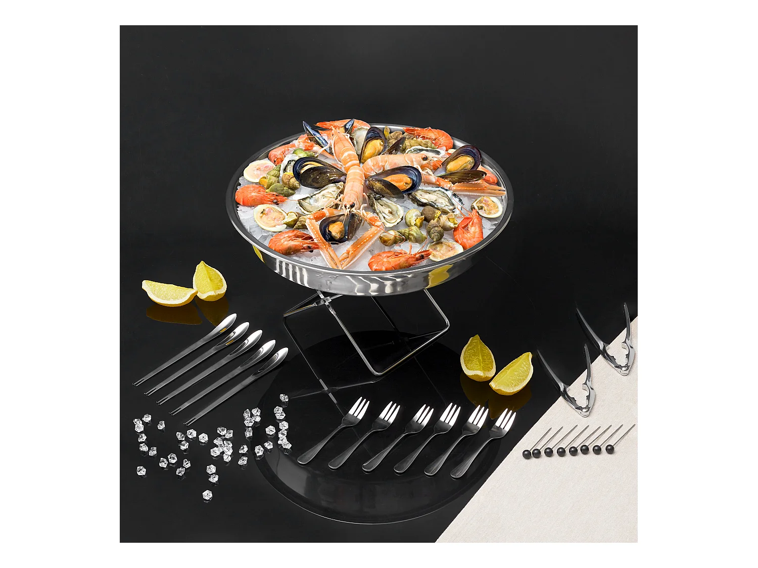 Plateau De Service Fruit De Mer 22 Accessoires Argent