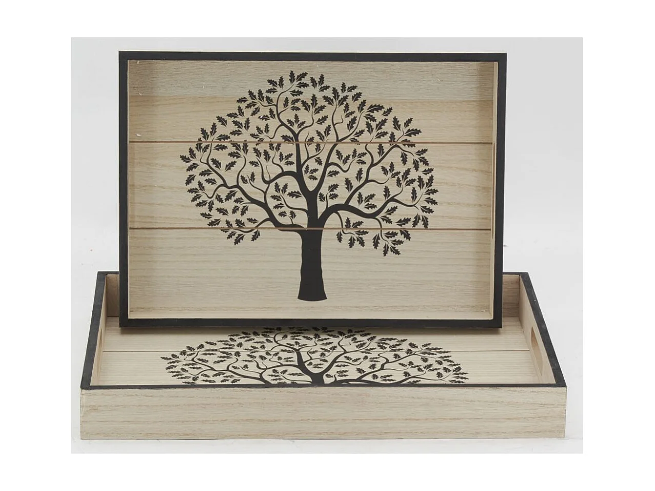 Plateaux rectangulaires en bois naturel Arbre de vie (Lot de 2)