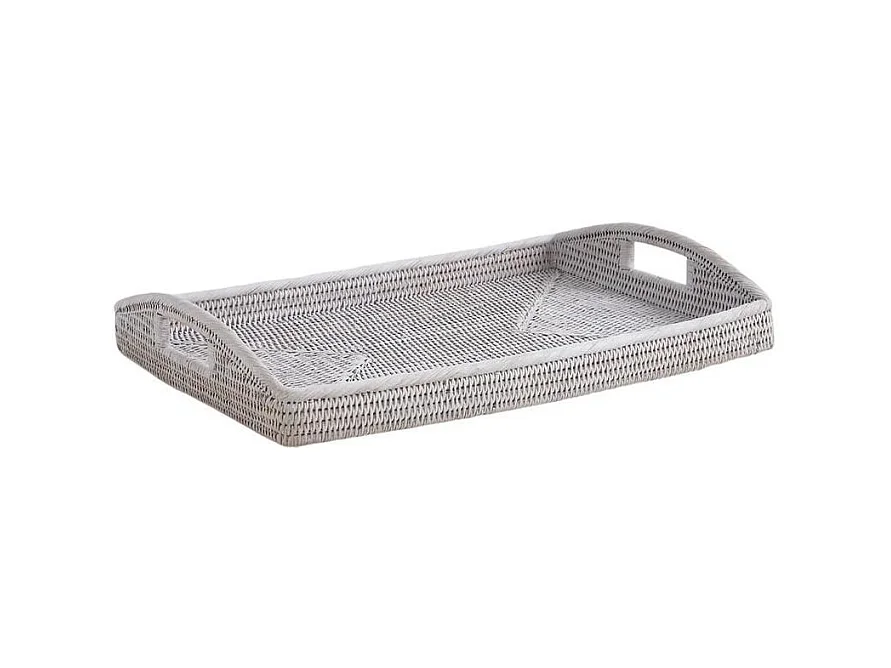 Vassoio in rattan dipinto di bianco