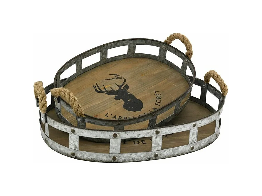 Plateaux ovales en bois et métal L'appel de la forêt (Lot de 2)