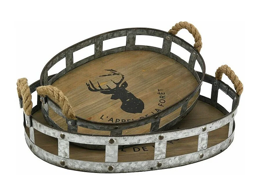 Plateaux ovales en bois et métal L'appel de la forêt (Lot de 2)