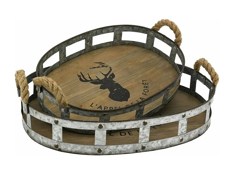 Plateaux ovales en bois et métal L'appel de la forêt (Lot de 2)