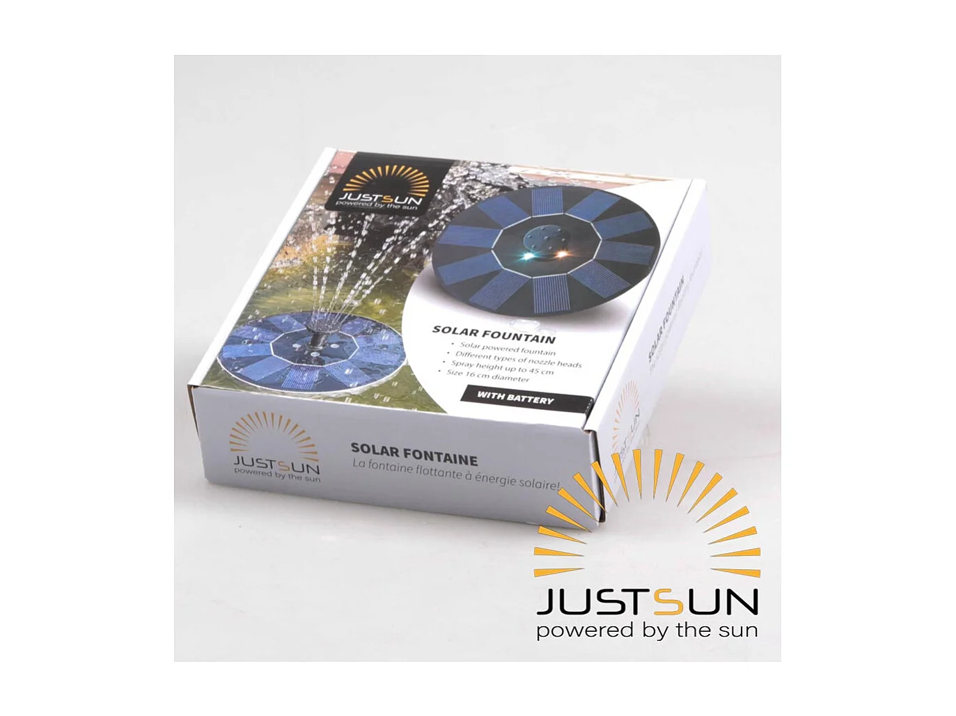 Fuente de resina redonda de exterior con energía solar Fuente + batería + iluminación