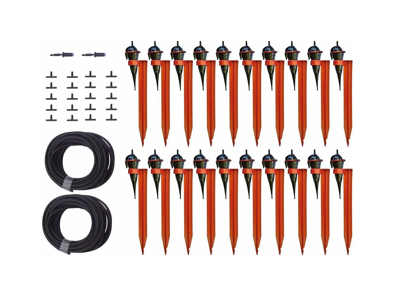 Kit de riego ecológico para jardín con goteros sobre soporte 20 goteros