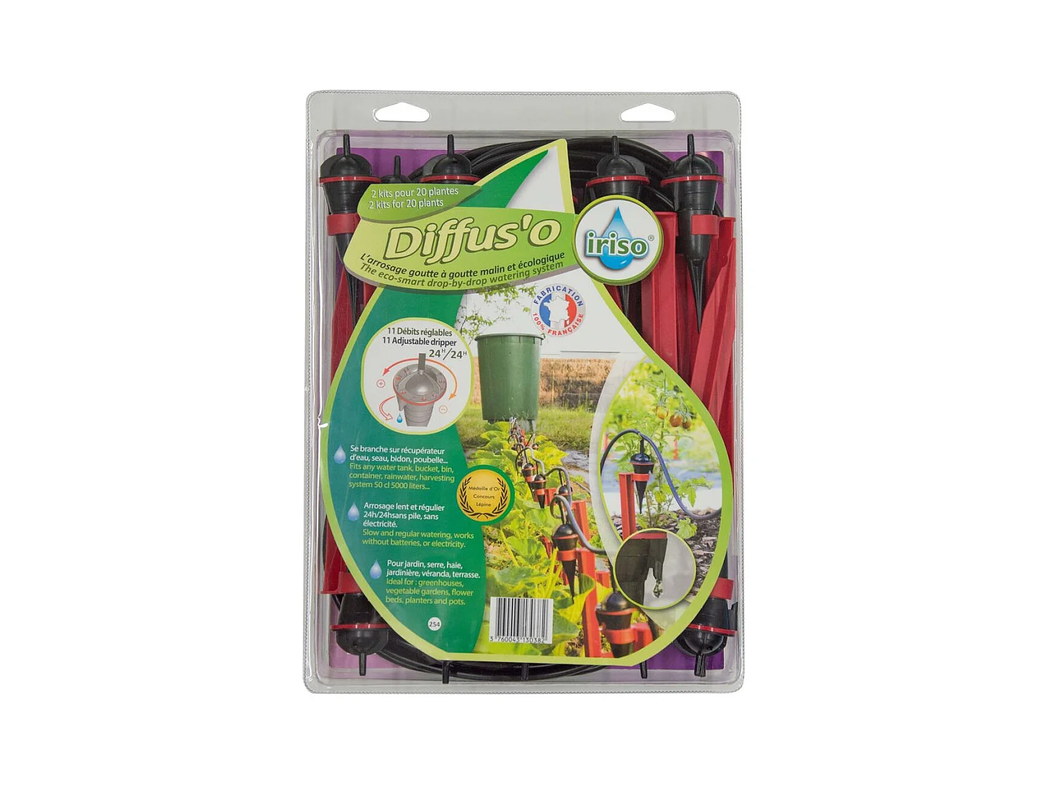 Kit de riego ecológico para jardín con goteros sobre soporte 20 goteros