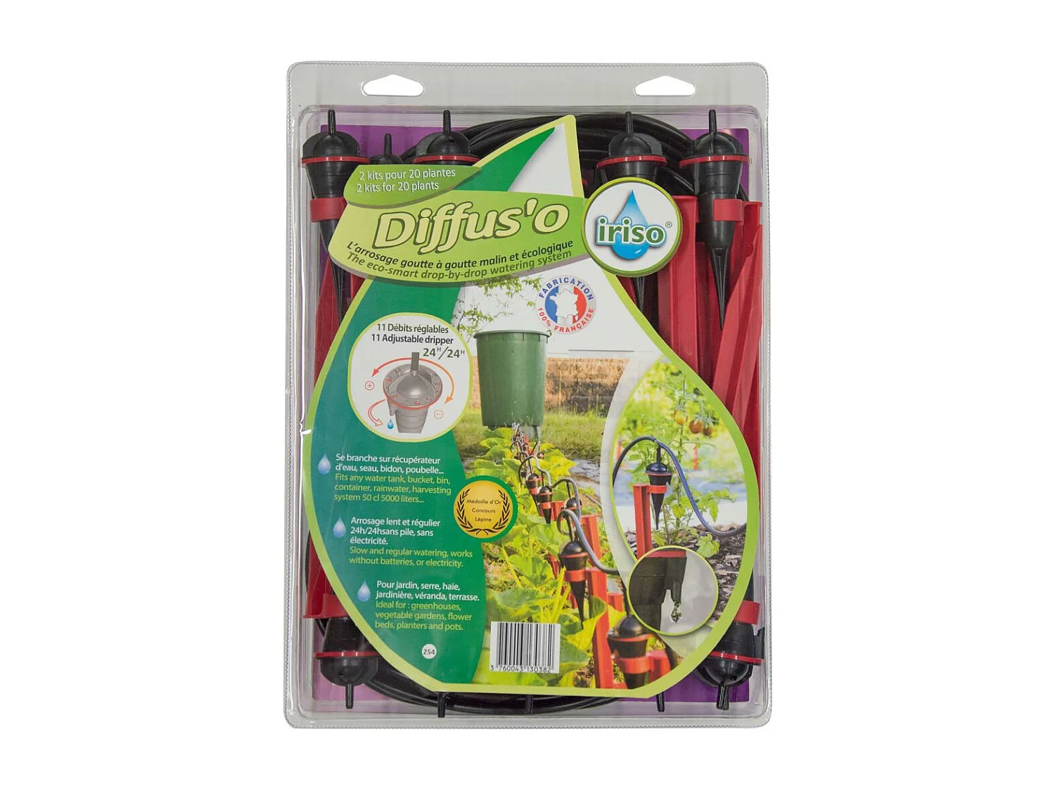 Kit per l'irrigazione ecologica del giardino con gocciolatori su supporto 20 gocciolatori