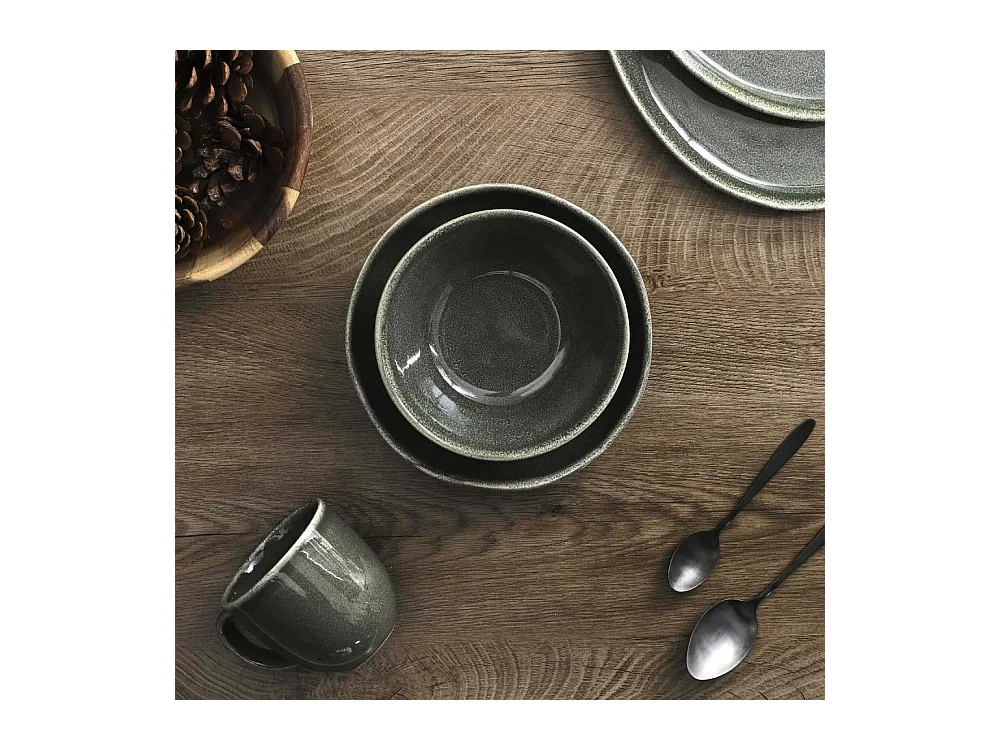 Plato de gres verde Selva Negra (Juego de 6) Plato hondo - 19 cm