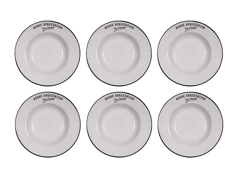 Assiettes en grès blanc Bonne dégustation (Lot de 6) Assiettes creuses - 23 cm