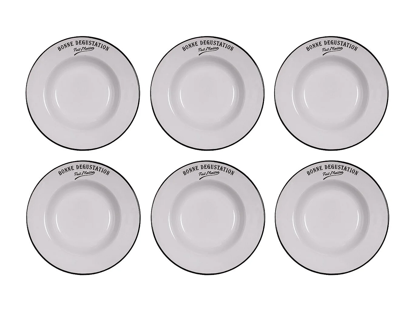 Assiettes en grès blanc Bonne dégustation (Lot de 6) Assiettes creuses - 23 cm