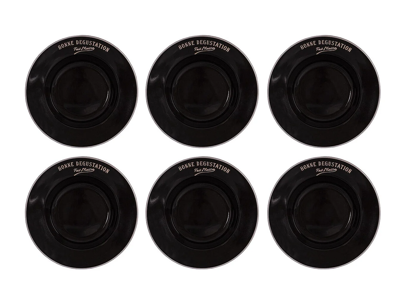 Assiettes en grès noir Bonne dégustation (Lot de 6) Assiettes creuses - 23 cm