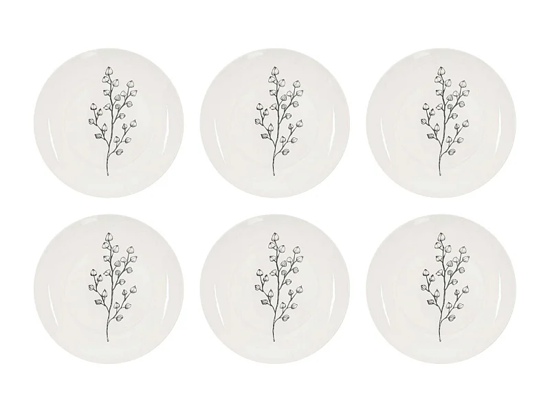 Assiette en porcelaine Cottage 20 cm (Lot de 6) Blanc et gris