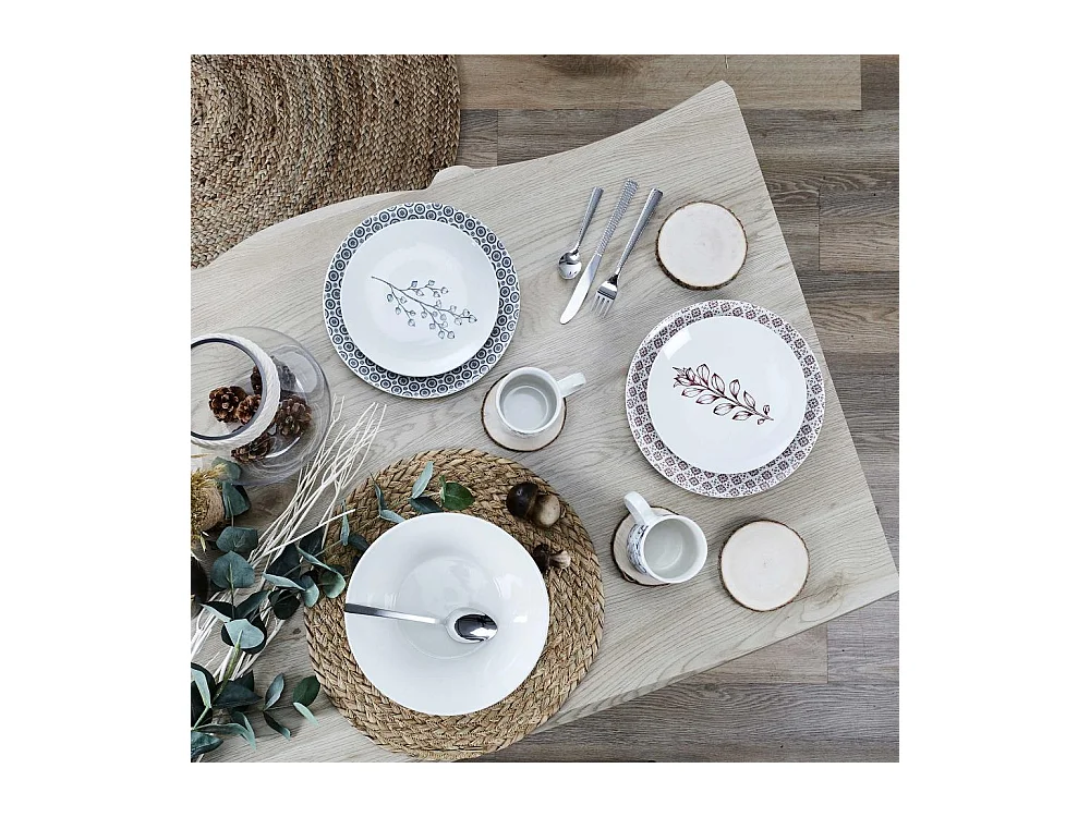 Assiette en porcelaine imprimée Cottage 25 cm (Lot de 6)