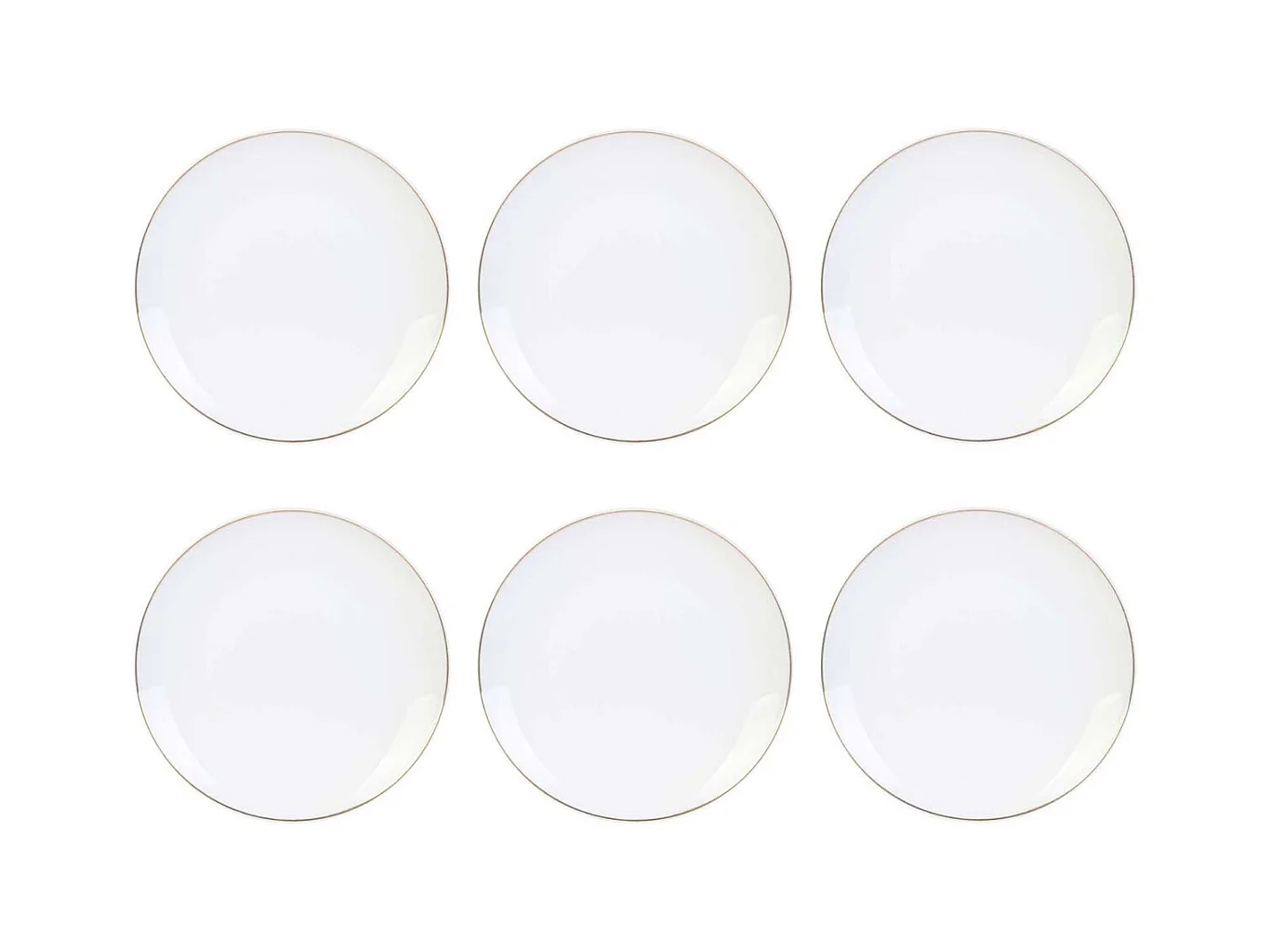 Assiette en porcelaine avec liseré doré (Lot de 6) Assiettes plates - 20 cm