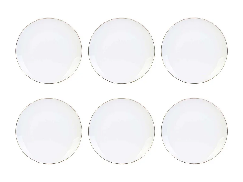 Assiette en porcelaine avec liseré doré (Lot de 6) Assiettes plates - 20 cm