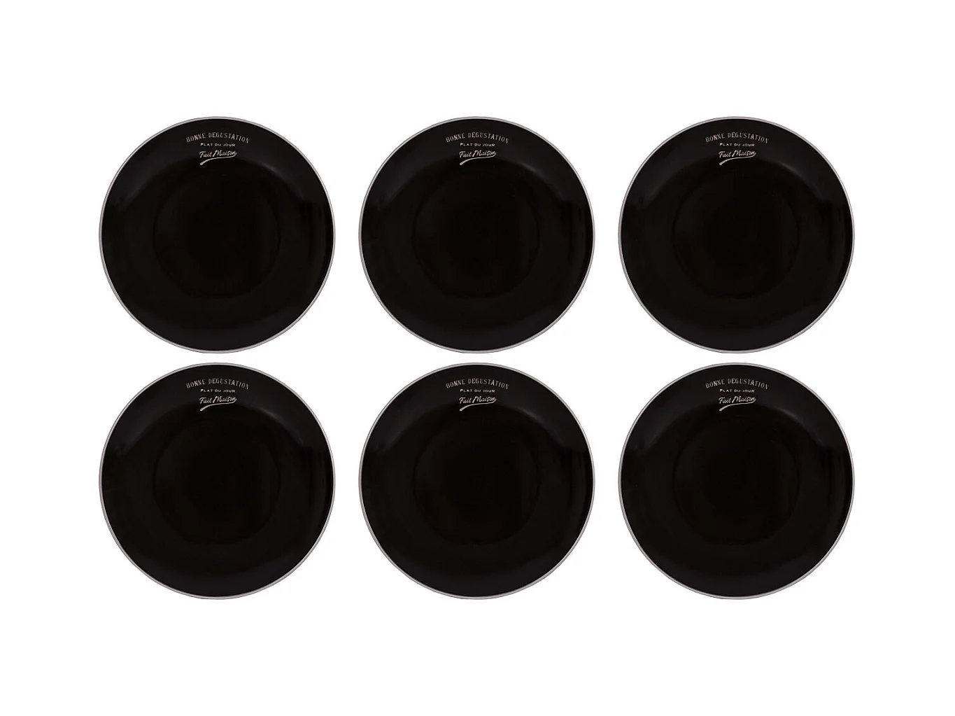 Assiettes en grès noir Bonne dégustation (Lot de 6) Assiettes plates - 27 cm