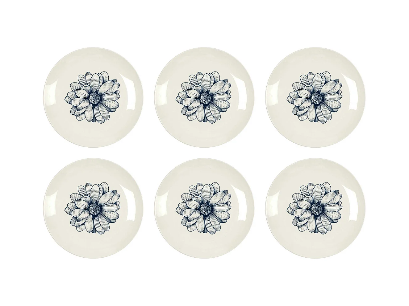 Assiette en porcelaine Cottage 20 cm (Lot de 6) Blanc et bleu