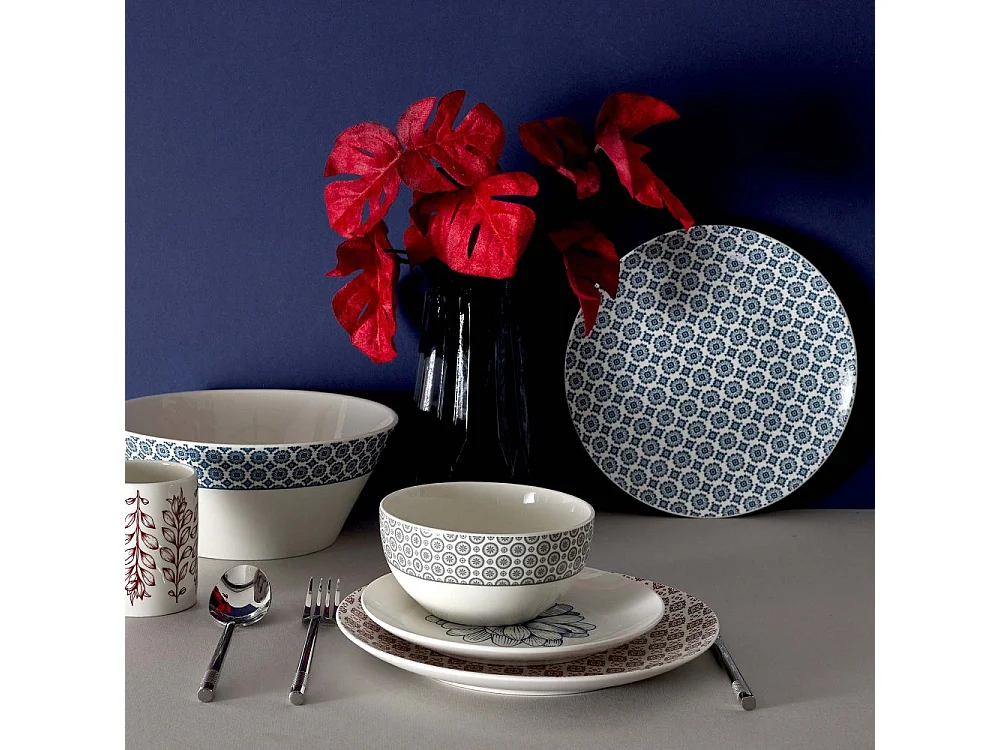 Assiette en porcelaine Cottage 20 cm (Lot de 6) Blanc et bleu