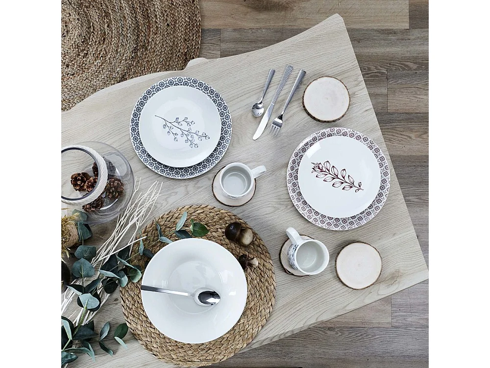 Assiette en porcelaine Cottage 20 cm (Lot de 6) Blanc et bleu