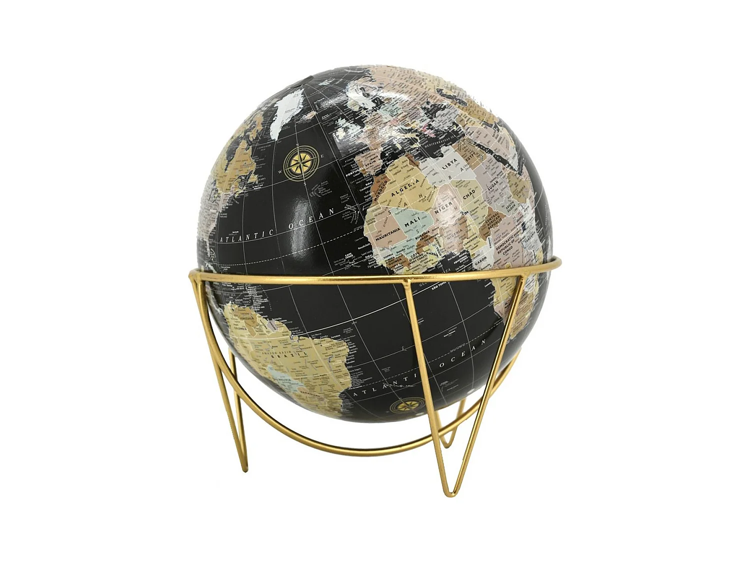 Globe en résine noire et métal doré