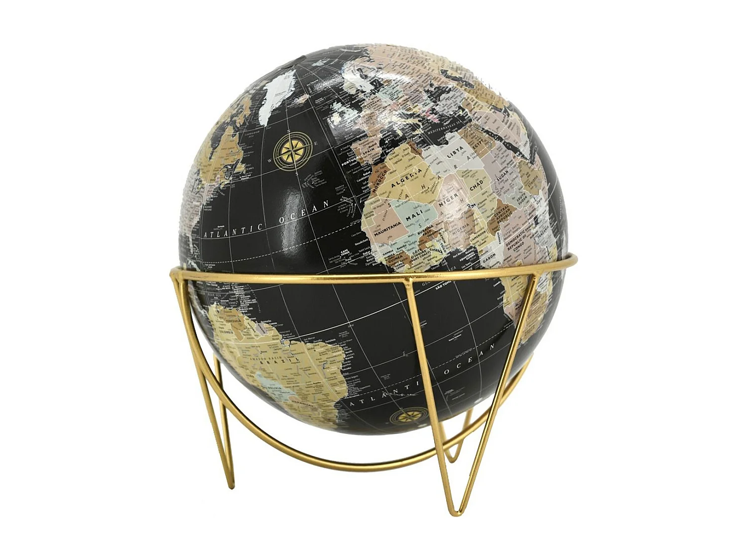 Globe en résine noire et métal doré